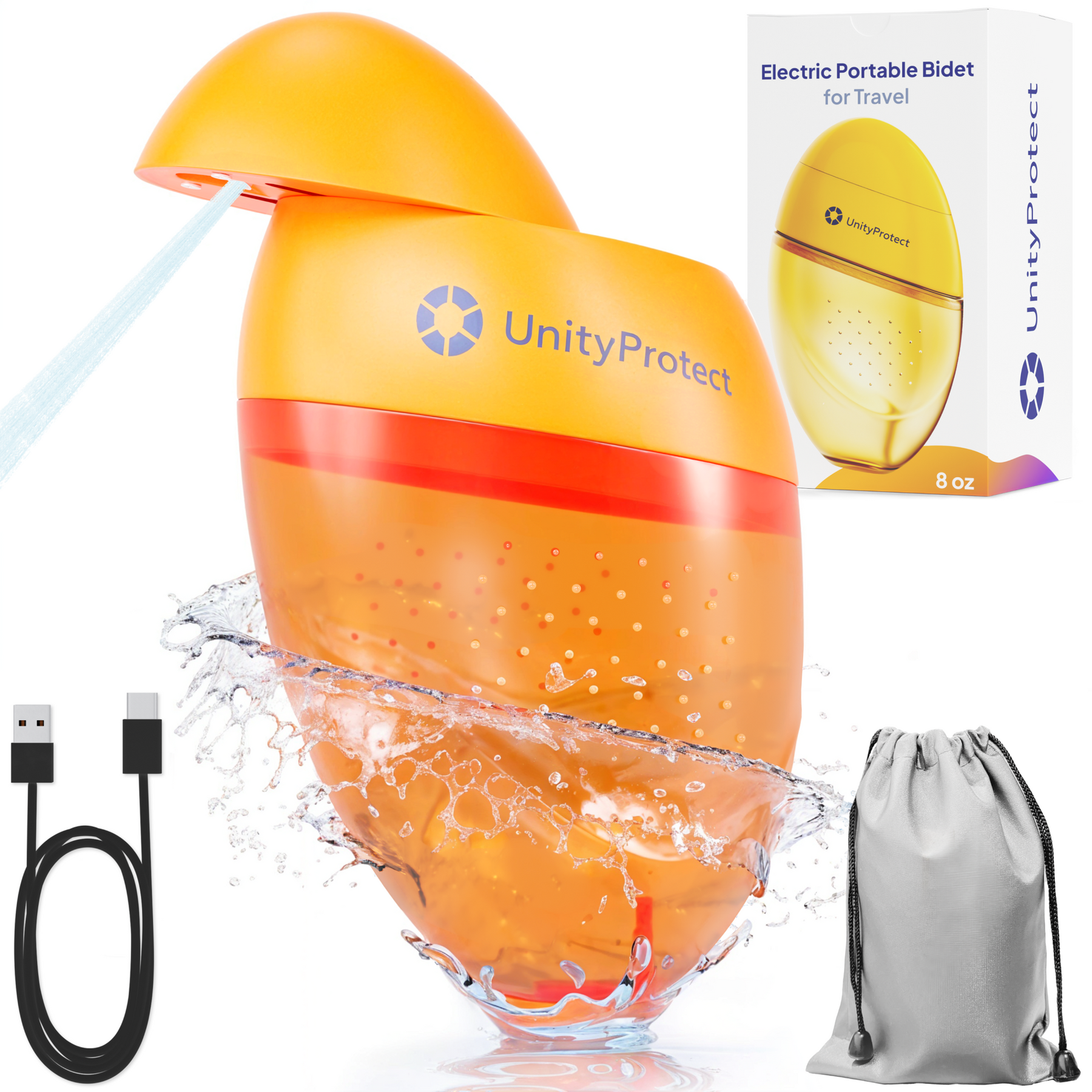 UnityProtect Portable Bidet for Travel, Mango Shape Rechargeable Electric Travel Bidet Sprayer with Adaptor, Mini High Pressure Handheld Bidet for Women Men Baby Cleaning