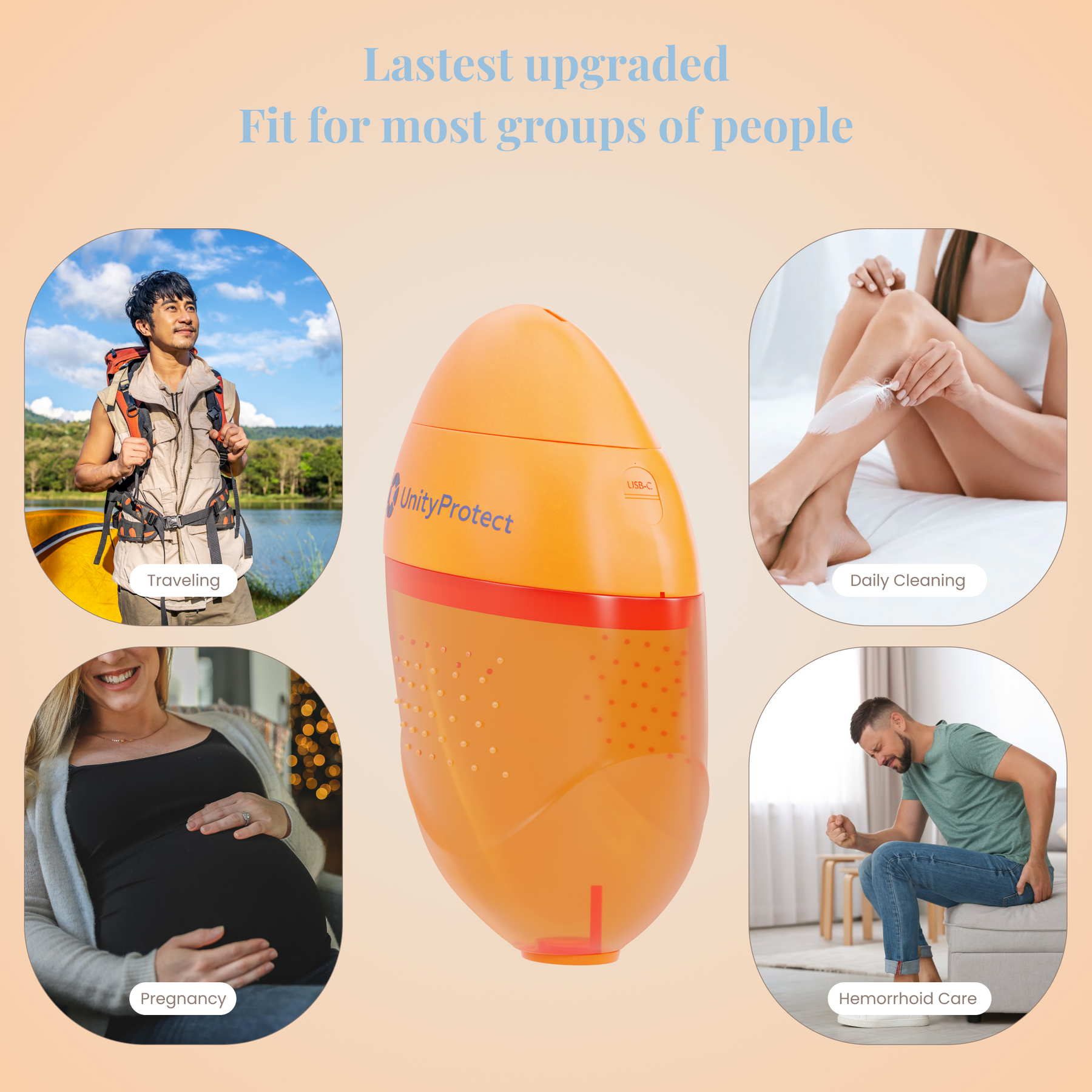 UnityProtect Portable Bidet for Travel, Mango Shape Rechargeable Electric Travel Bidet Sprayer with Adaptor, Mini High Pressure Handheld Bidet for Women Men Baby Cleaning