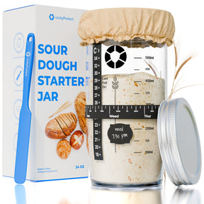 Sourdough Starter Jar Glass, Bread Starter Kit for Kitchen and Dough Enhancer for Bread Making - 24 oz