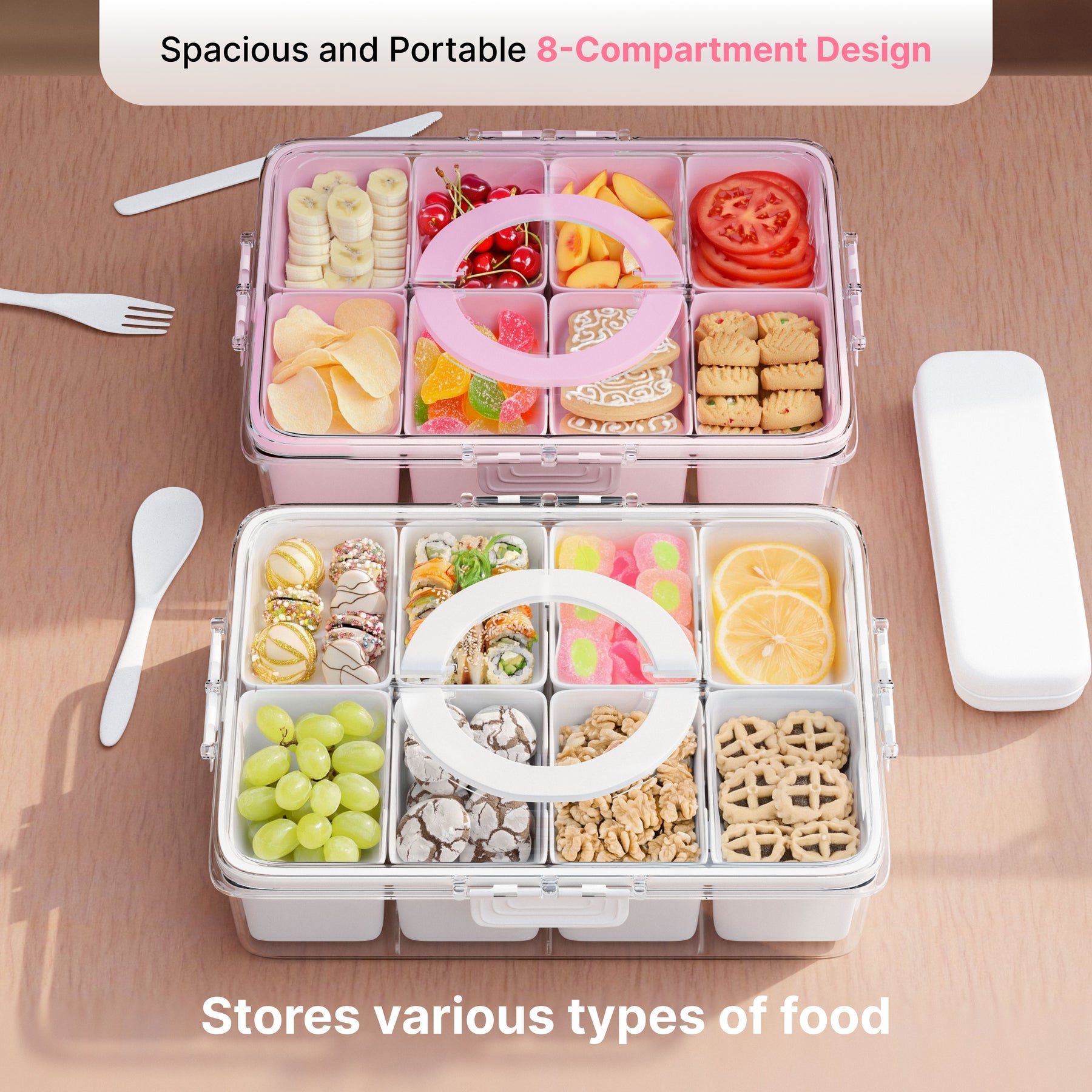 Divided Serving Tray & Snackle Box Containers, Charcuterie Boxes with Clear Lids, Snack Box Container with Portable Utensils Set with Case