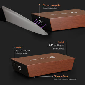 Rolling Knife Sharpener Kit with Diamond Stone, 15° & 20° Magnetic Angle for Kitchen Knives, Wooden Handle Sharpening Tool