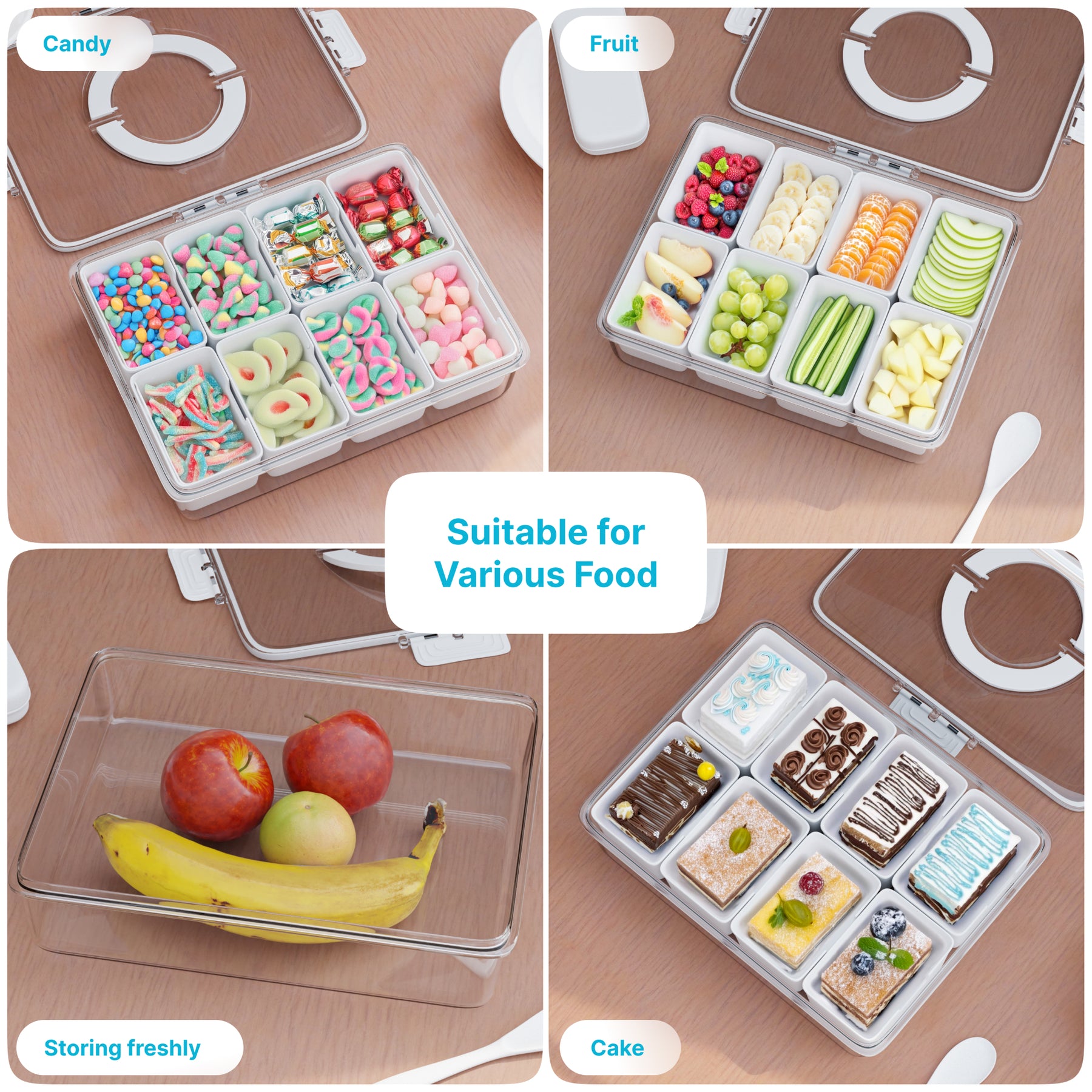 Divided Serving Tray & Snackle Box Containers, Charcuterie Boxes with Clear Lids, Snack Box Container with Portable Utensils Set with Case