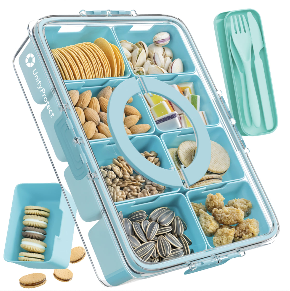 Divided Serving Tray & Snackle Box Containers, Charcuterie Boxes with Clear Lids, Snack Box Container with Portable Utensils Set with Case