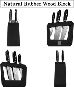 TUO Knife Set - Kitchen Knife Set with Wooden Block 7 pieces - G10 Full Tang Ergonomic Handle - BLACK HAWK S SERIES with Gift Box