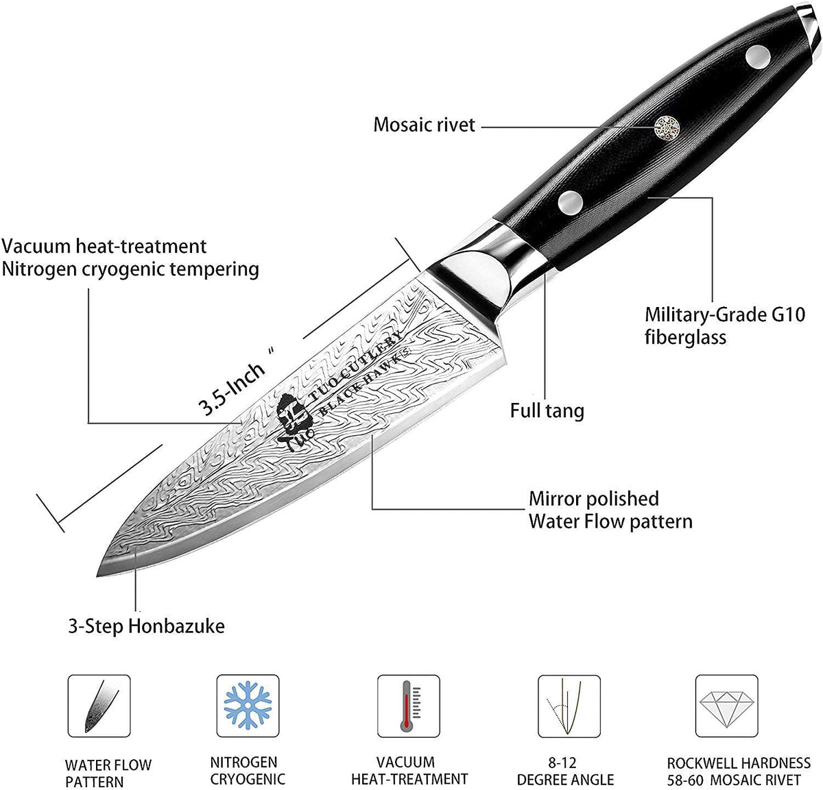 Paring Knife - Peeling Knife Ultra Sharp 3.5-inch - Small Kitchen Knives High Carbon Stainless Steel - Kitchen Utility Knife with G10 Full Tang Handle - Black Hawk-S Knives Including Gift Box