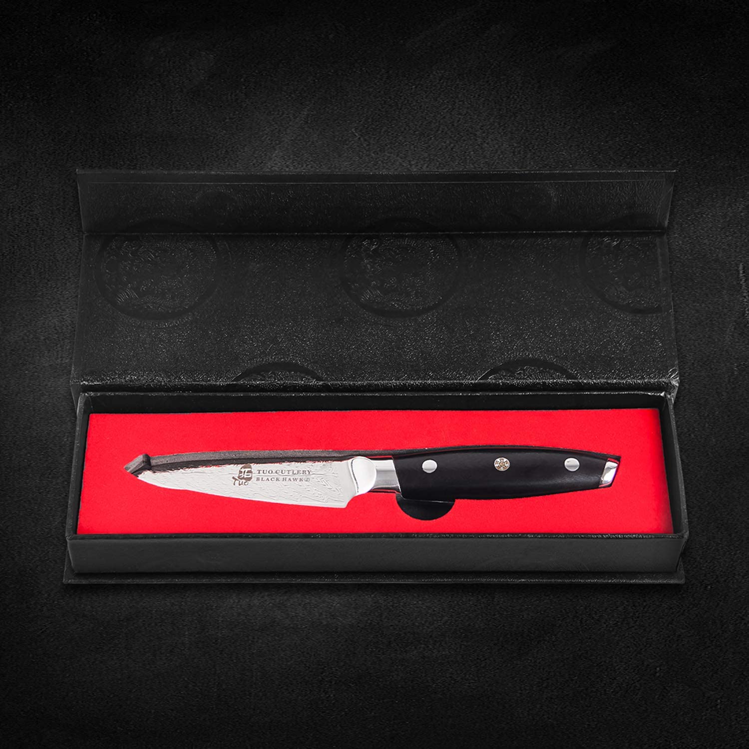 Paring Knife - Peeling Knife Ultra Sharp 3.5-inch - Small Kitchen Knives High Carbon Stainless Steel - Kitchen Utility Knife with G10 Full Tang Handle - Black Hawk-S Knives Including Gift Box