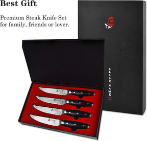 TUO Steak Knife - 5 inch Professional Kitchen Steak Knife Set of 4 - Kitchen Dinner Knives - G10 Full Tang Handle - High End Knife Set - BLACK HAWK S Series